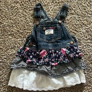 OshKosh B'gosh Blue and White Overalls with Ruffled Layers